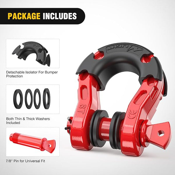 2 Pack 3/4" Mega D-Ring Shackle with 7/8" Screw Pin 68,000LBS Break Strength, Heavy Duty Off Road Recovery Shackle for Use with Tow Strap, Winch, Off-Road Jeep Truck Vehicle, 2 Years Warranty