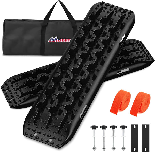 Recovery Off-road Traction Boards Emergency Tire Mats For 4WD 4X4 Mud Sand Snow with 2PCS Mounting kit Zipper Bag 2 leashes