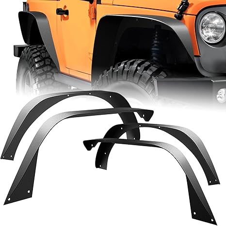 Off-Road Fender Flares Kit Compatible with 2018-2024 Wrangler JL & JLU 2/4 Doors Heavy-Duty Solid Steel Black Textured for JL Front Rear Flat-4pcs