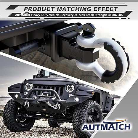 AUTMATCH D Ring Shackle 3/4" Shackles (2 Pack) 41,887Ibs Break Strength with 7/8" Screw Pin and Shackle Isolator Washers Kit for Tow Strap Winch Off Road Vehicle Recovery White & Black