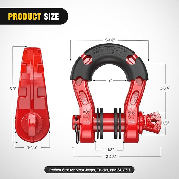 2 Pack 3/4" Mega D-Ring Shackle with 7/8" Screw Pin 68,000LBS Break Strength, Heavy Duty Off Road Recovery Shackle for Use with Tow Strap, Winch, Off-Road Jeep Truck Vehicle, 2 Years Warranty