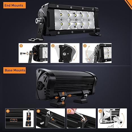 LED Light Bar 7.6 Inch 2PCS 60W Flood Spot Combo Beam 7200LM Osram P8/5W Chips Offroad Lighting IP68 LED Driving Light for Pickup Truck SUV ATV UTV Boat 4x4 Jeep