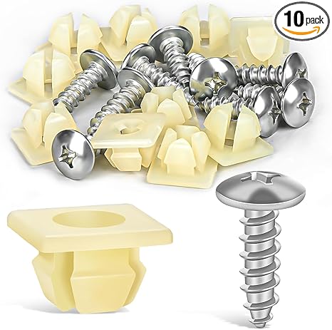 License Plate Screw Kit, Stainless Steel Screws with Nylon Nuts for Fastening Front and Back License Plates on Cars, SUVs, Trucks 3907444 15614745 4755299 (Set of 10)