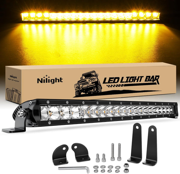 Led Light Bar Amber 21 Inch 100W Super Slim Spot Flood Combo Driving Fog 9000LM 3D Off Road Lights for Trucks Pickup SUV ATV UTV Boat 4x4 Van Camper-2 Style Mounting