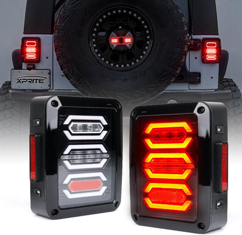 Clear Lens Red LED Tail Lights Assembly w/Turn Signal & Back Up & Brake Light, Plug & Play Compatible with 2007-2018 Jeep Wrangler JK JKU - G3 Diamond Series
