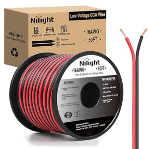 50FT 16AWG Copper Clad Aluminum Wire 16/2 Gauge Red Black CCA Electrical Cable 2 Conductor Parallel 12V/24V DC Flexible Extension Cords for Car Audio Radio Speaker Amplifier