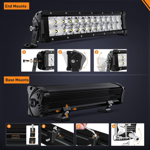 13.5 Inch LED Light Bar 120W Flood Spot Combo Beam 14400LM Osram P8/5W Chips Offroad Lighting IP68 LED Driving Light for Pickup Truck SUV ATV UTV Boat 4x4 Jeep