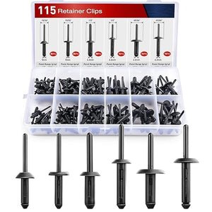 115Pcs 6 Sizes Universal Pop Rivet Assortment Rivet Clip Black Nylon Blind Rivets Compatible with GM Ford Chrysler VW 2 Years Warranty