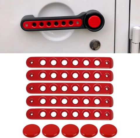 Side Door handle insert Grab Handle & Push Button Knobs Cover Trim Fit for Jeep Wrangler JK JKU 2007-2018(Red)