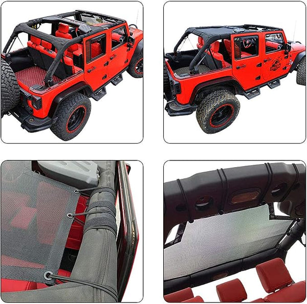 Shadeidea Sun Shade for Jeep Wrangler, JK 4 Door Top Sunshade, JKU (2007-2018) Rear - Cherry Red Mesh Screen Cover, UV Blocker with GrabBag Pouch - 10 Years Lasting