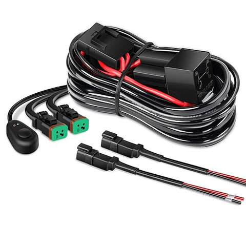 10016W DT Wiring Harness Kit for LED Light Bars - 12V On/Off Switch, Power Relay, Blade Fuse - 2 Leads