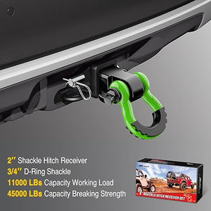 Shackle Hitch Receiver 2Inch 45000 LBs Breaking Strength 3/4" D Ring Shackle w/Trailer Hitch Pin Heavy Duty Solid Recovery Towing Kit for Trucks Jeeps Off-Road