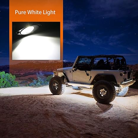 LED Rock Light 6PCS White Light Pods Waterproof Under Body Wheel Well Light Exterior Interior Lights for Car Truck Pickups ATV UTV SUV Motorcycle Boat, 2 Years Warranty