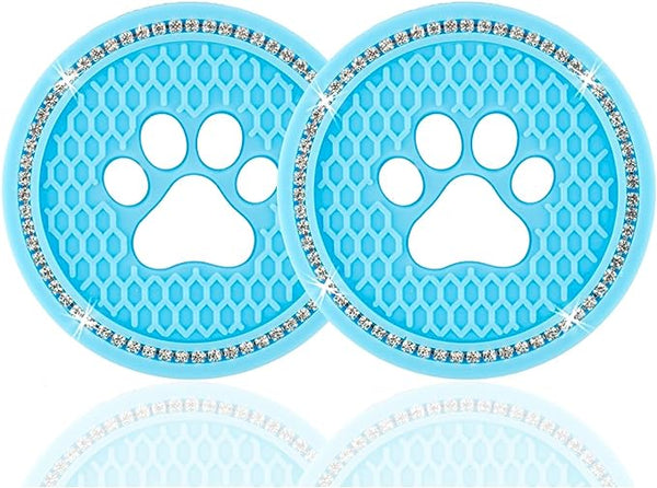 JUSTTOP 2PCS Bling Crystal Paw Car Cup Holder Coaster