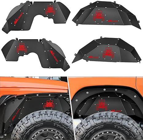 Front & Rear Inner Fender Liners Wheel Cover Fit for 2018-2024 Wrangler JL JLU (4-Door/2-Door) Unlimited Bolt-on Style Fender Flares Splash Guards,2 Years Warranty