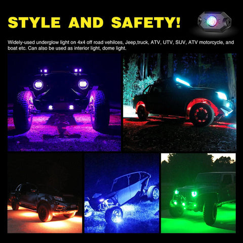 LED RGB Rock Lights Bluetooth Underglow Multicolor Neon (4 Pods)