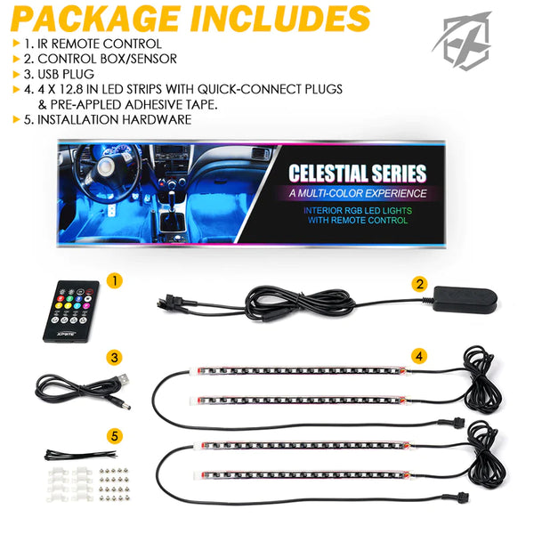 RGB LED Interior USB Car Light Set 4PC | Celestial Series