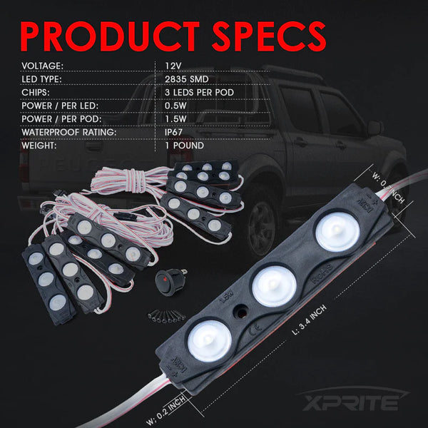 8 LED Rock Light Pods Truck Bed Lighting Kit with Switch