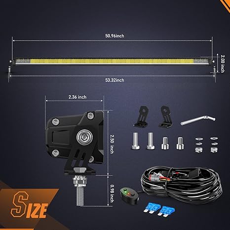 50.5 Inch Single Row LED Light Bar 210W 21260LM Anti-Glare Flood Spot Combo DRL Offroad Slim Light Bar IP68 w/ 14AWG DT Wiring Kit for Pickup Truck SUV ATV UTV Boat 4x4 Jeep