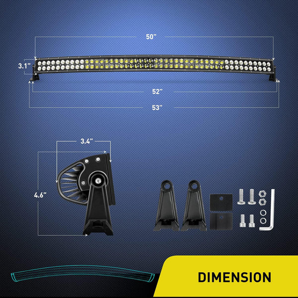 50" 288W 18560LM Double Row Black Curved Spot/Flood LED Light Bar | 14AWG Wire 5Pin Switch