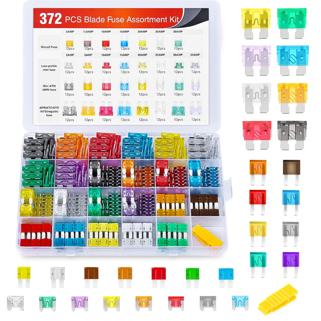 372Pcs Fuses Assortment Kit Standard Mini LP Mini Micro2 Blade Fuse