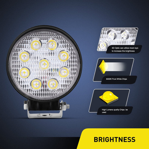 4.5" 27W Round Spot LED Work Lights (Pair)