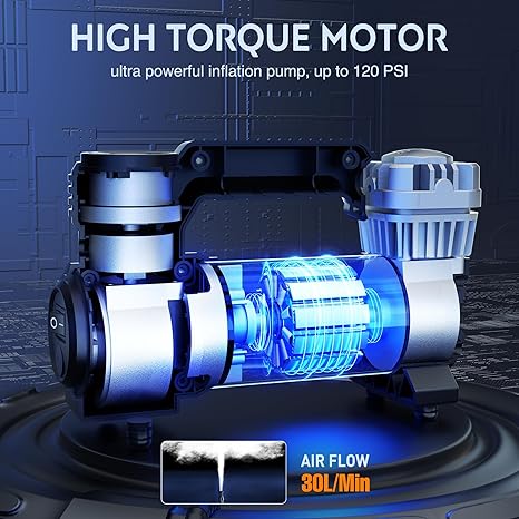 Portable Air Compressor Tire Inflator 12V Heavy Duty 120PSI Metal Tire Pump Double Cylinder Digital Tire Pressure Fast Inflate Auto Shutoff Tire Pump for Car SUV Motorcycle