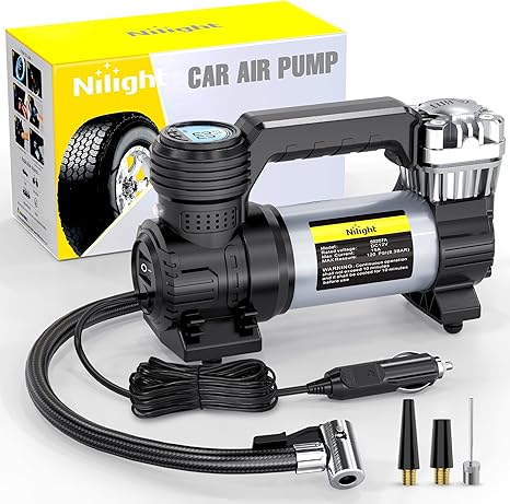 Portable Air Compressor Tire Inflator 12V Heavy Duty 120PSI Metal Tire Pump Double Cylinder Digital Tire Pressure Fast Inflate Auto Shutoff Tire Pump for Car SUV Motorcycle