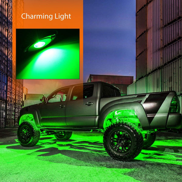 LED Rock Light 4PCS Green Light Pods Waterproof Under Body Wheel Well Light Exterior Interior Lights for Car Truck Pickups ATV UTV SUV Motorcycle Boat