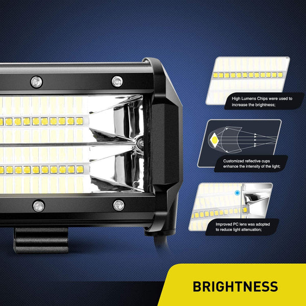 5" 72W 10800LM Double Row Flood Led Light Bars (Pair)