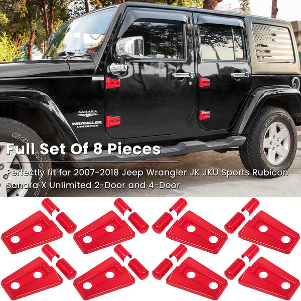 E-cowlboy Door Hinge Cover Trim Exterior Accessories for Jeep Wrangler JK JKU Sport Rubicon Sahara X Unlimited 2-Door & 4-Door 2007-2018 (Red 8PCS)