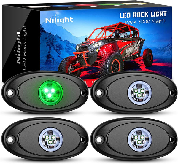 LED Rock Light 4PCS Green Light Pods Waterproof Under Body Wheel Well Light Exterior Interior Lights for Car Truck Pickups ATV UTV SUV Motorcycle Boat