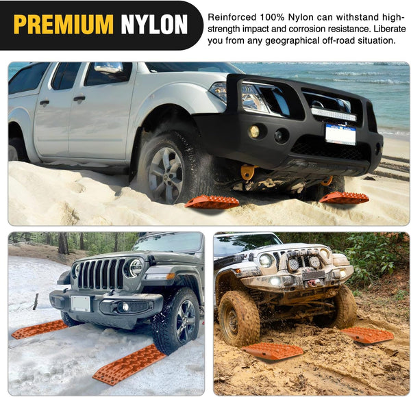 Recovery Off-road Traction Boards Emergency Tire Mats For 4WD 4X4 Mud Sand Snow with 2PCS Mounting kit Zipper Bag 2 leashes