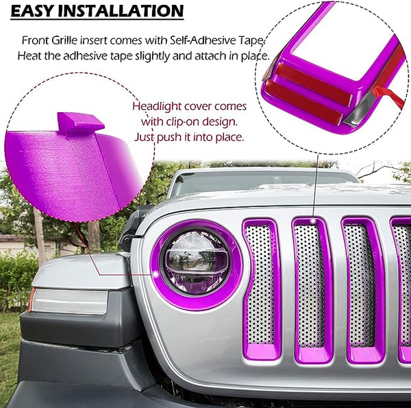 LAIKOU 9PCs Upgrade Front Grille Insert Grill Cover and Headlight Lamp Cover Trim Exterior Accessories fit for Jeep Wrangler JL JLU Sport/Sports