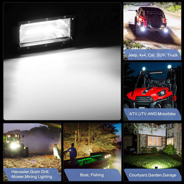 5" 72W 10800LM Double Row Flood Led Light Bars (Pair)