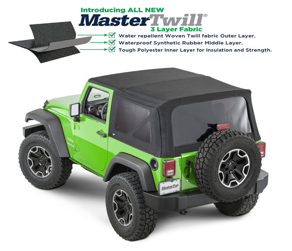 MasterTop Replacement Soft Top with Tinted Windows in MasterTwill® Fabric for 07-18 Jeep Wrangler JK 2 Door