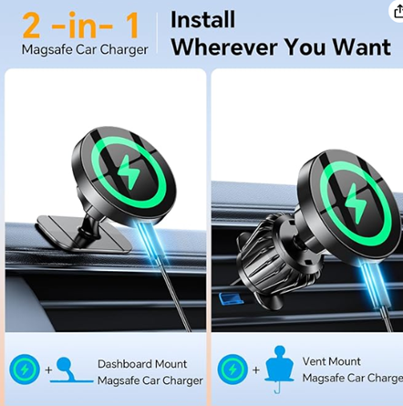 for iPhone MagSafe Car Mount Charger【Stronger Magnets】 iPhone Wireless Car Charger Magnetic Phone Holder Mount,【Vent +Dash+Wall 】 Fits iPhone 15 Pro Max 14 13 12 Plus Magsafe car Charger CarMount Case