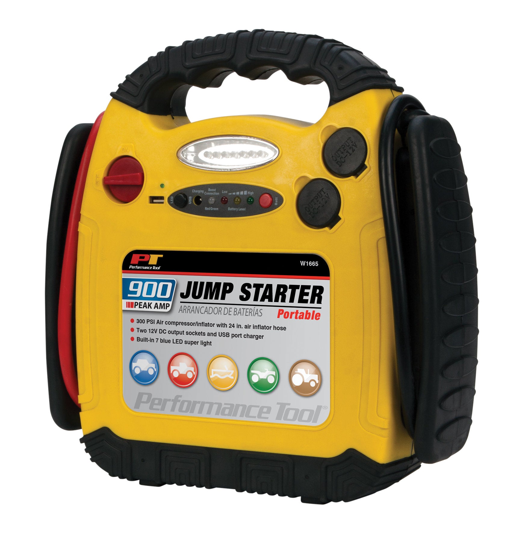 Performance Tool W1665 900 Peak Amp Jump Starter and Inflator