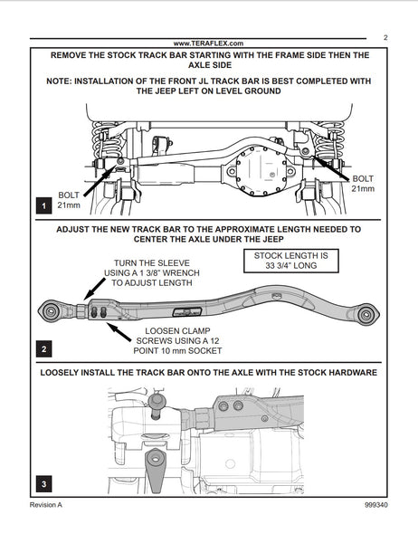 Teraflex 1753420 Alpine IR Front Adjustable Track Bar for 18-23 Jeep Wrangler JL & Gladiator JT with 0-6in Lift