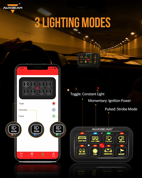 AR-800 RGB SWITCH PANEL WITH APP, TOGGLE/ MOMENTARY/ PULSED MODE SUPPORTED(ONE-SIDED OUTLET)