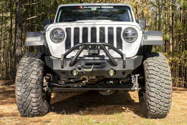 Rugged Ridge 11540.32 HD Stubby Front Bumper for 07-24 Jeep Wrangler JL, JK & Gladiator JT